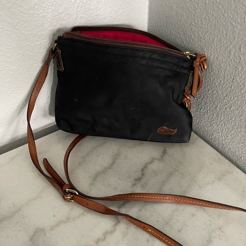 Dooney & Bourke Black Crossbody Bag with Brown Strap